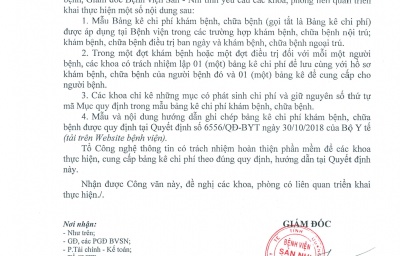 Quyết định 6556/QĐ-BYT V/v sử dụng bảng kê chi phí khám bệnh, chữa bệnh tại bệnh viện